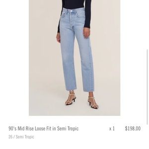 Agolde jeans 90's Mid Rise Loose Fit in Semi Tropic size 
26